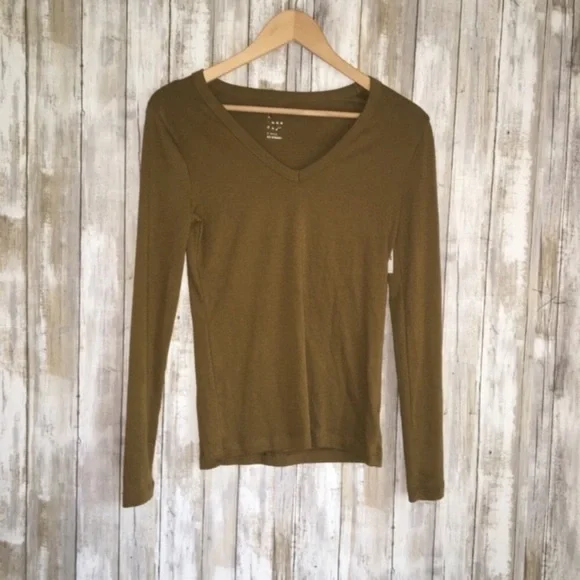 A New Day Mustard V Neck Long Sleeve Tee - Picture 1 of 4